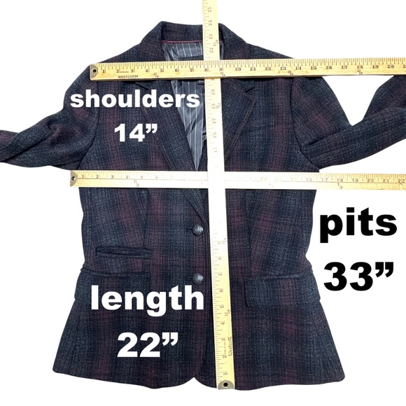 jacket blazer BANANA REPUBLIC XS/S cropped plaid wool blend classic boho indie - Picture 8 of 15